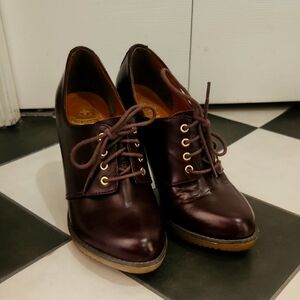 Dr. Martens Burgandy Heeled Shoes with Polished Finish